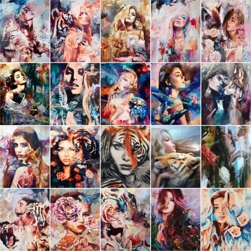 HUACAN Painting By Number DIY Woman Drawing On Canvas Pictures By Numbers Tiger Animal Home Decoration