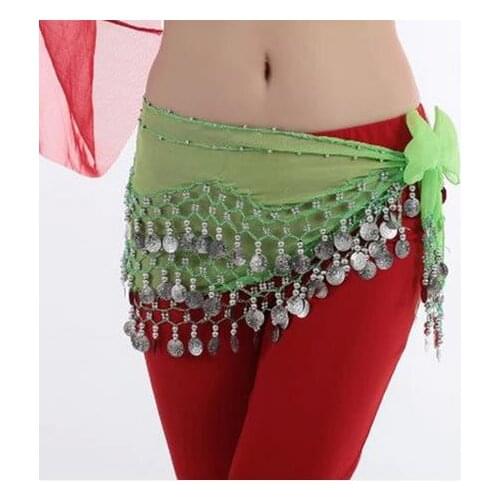 Belly dance costumes senior chiffon 128 silver coins belly dance belts for women belly dancing hip scarf