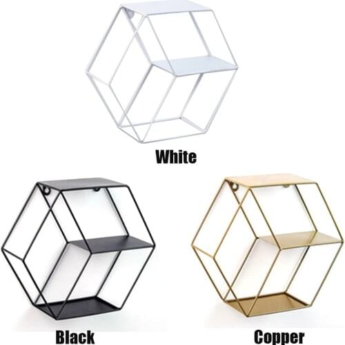 Wall Shelf Simple Wrought Iron Hexagonal Living Room Bedroom Wall Decoration Storage Finishing Rack right