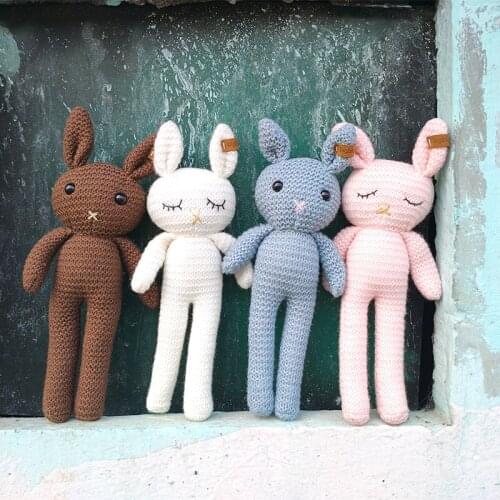2021New Handmade Rabbit Crochet Wool Doll Animal Stuffed Plush Toy Baby Soothing Baby Sleeping Plush Toy Gifts for Kids Birthday