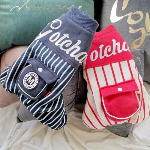 Dog Clothes Warm Teddy Bichon Clothing for Small Dogs Winter Overall for Dogs Stripe Letter Snacks Pocket XS S M L XL 2XL