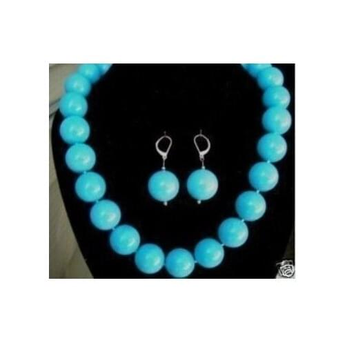 Jewelry 12MM turquoises necklace & earringes 18inch