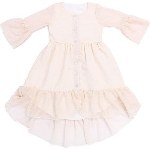 Kaiya Angel Kids Bell Sleeve Dress Fashion Summer Cute Baby Girls Chiffon Dress Solid Color Toddler Button Clothes Wholesale