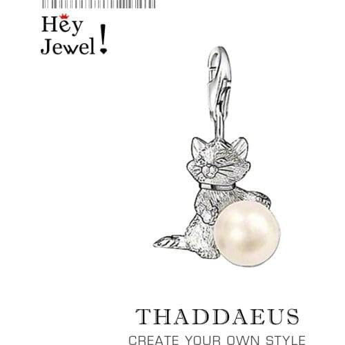 Kitten & Pearl Pendant Charm,2020 Spring European Style Fashion 925 Sterling Silver Cute Cat Gift Fit Europe Bracelet For Women