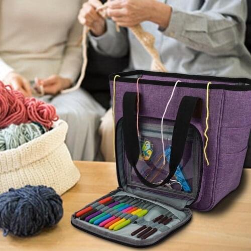 Portable Knitting Bag Crochet Hooks Yarn Tote Storage Bag Wool Knitting Needles Sewing Supplies Tools Travel Household Organizer