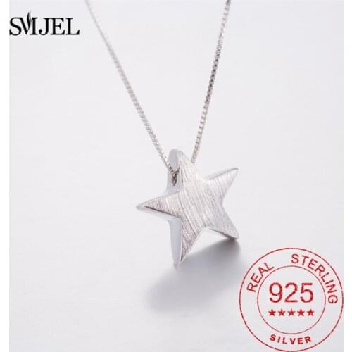 Real 925 Sterling Silver Brushed Star Necklaces for Women Minimalist Five Point Star Charm Necklace Teen Sterling-silver-Jewelry
