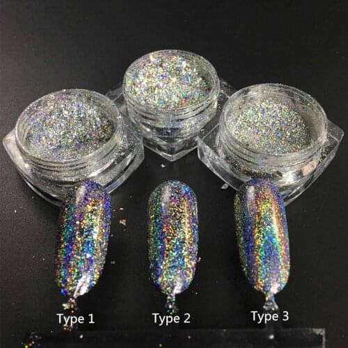 Gorgeous! 1 box GALAXY Holographic Flakes Chrome Nail Flakes Magic Effect Chameleon Flakes Galaxy Hologram for Nail Art 0.5g