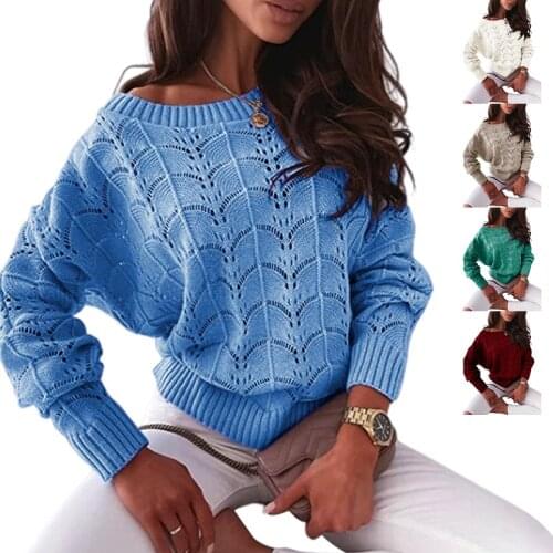 Hollow Out Sweater Thin Bat Sleeve Off Shoulder Sweater Women Casual Knitted Pullover Loose Autumn Spring Jumper