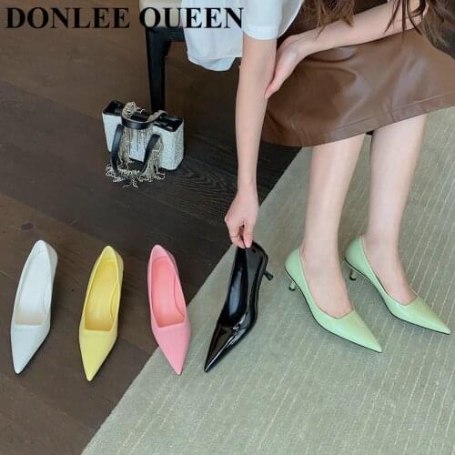 Fashion Pointed Toe Thin Heels 5cm Pumps Women Candy Color Shallow Shoes Women Female Office Ladies Work Shoes Wedding Chaussure