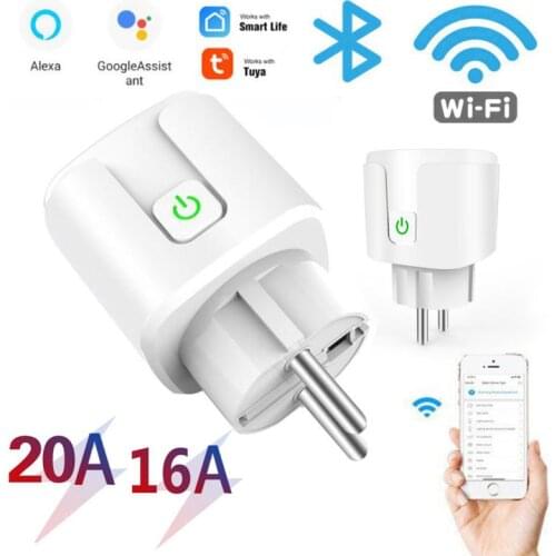 20A EU Tuya Smart Wifi Power Plug With Power Monitor Smart Home Wifi Wireless Smart Socket Outlet Works With Alexa Google Home