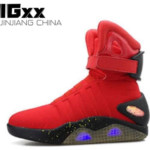 IGxx High Top LED Shoes Light Up For Men LED Sneakers USB Recharging Air Shoes Back To The Future Flashing Shoes Mag LED Grey