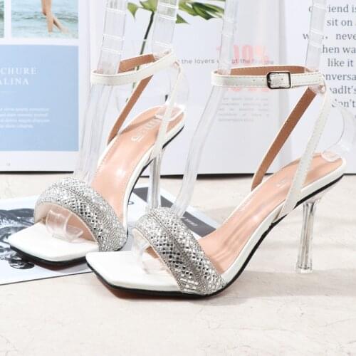 Woman Sandals Rhinestone Sexy High Heels Strappy Sliver Gold Wedding Shoes Luxury Stiletto Ladies Heels Open Toe Pumps