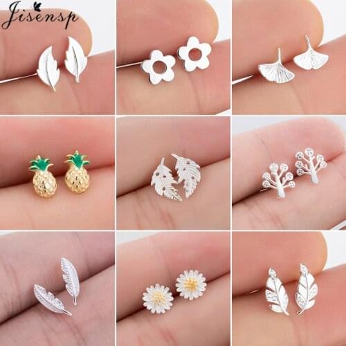 Real 925 Sterling Silver Daisy Flower Stud Earrings for Women Fashion Leaf Tree Pineapple Cactus Earings Kids Party Pendientes