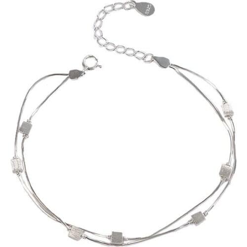S925 Sterling Silver Woman Bracelet Double Cube Jewelry Student OL Daily Gift Jewelry