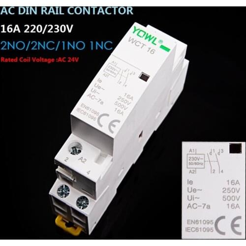 1Pcs Contactor 2P 2NO/1N0 1NC/2NC 16A 220V/230V 50/60HZ Din Rail Household AC Modular Contactor
