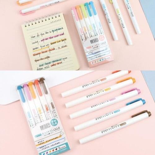 12Pcs/Set Multicolor Pens Mild liner Double Headed Cute Pen Art School Highlighter Mark Gift Drawing Fluorescent Stationery D9C9