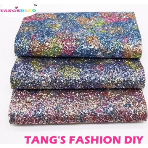 15pcs--20X22CM DIY Hair Bow Material High Quality Top-Level Rainbow Mix Color Chunky Glitter PU Synthetic Faux Leathers