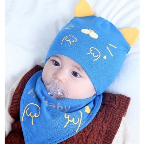 0-12months Newborn Baby Girls Baby Boys Hat Bibs Set Infant Toddler Cotton Cute Hat Bibs 2pcs KF415