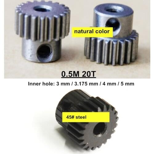 2pcs/Lot 030 0.5 Modulus Straight Gear 0.5M 20T 3 4 5 mm M3 Steel 40CR Metal gear