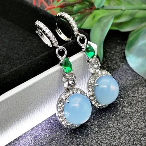 2021 New Noble Natural ChalCedony Earrings Luxury Emerald Alloy Gold-Plated Zircon Earrings Jewelry