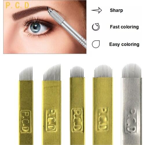 50pcs hard PCD 3D disposable microblading needles for permanent makeup machine needle eyebrow lip embroidery tattoo needles