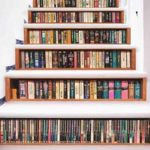 3D Staircase Stickers PVC Simulation Bookcase Waterproof Self-Adhesive Staircase Stickers Home Decoration