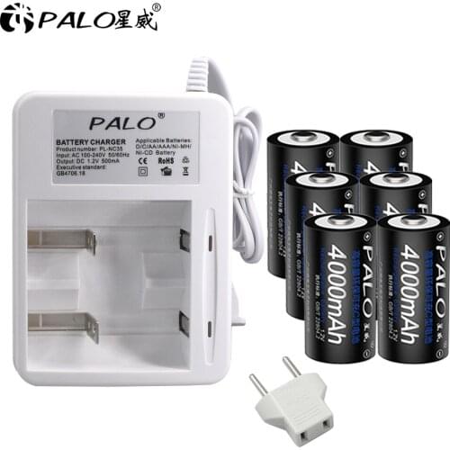 PALO 6pcs 4000mAh C rechargerable batteries + NC35 fast charging intelligent battery charger for AA AAA 2A 3A C D NI-MH NI-CD