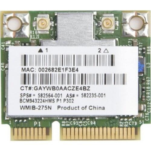 BCM943224HMS BCM43224 BCM943224 801.11a/b/g/n Half WLAN Card sps 518434-001 582564-001 582235-001