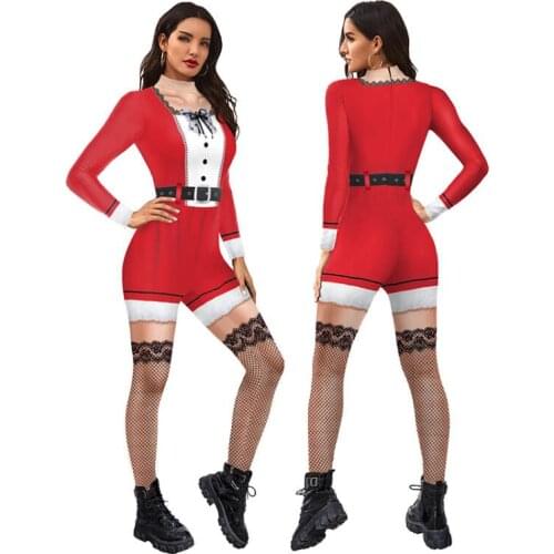 Dress Pants Suit Print Bodysuit White Red Lace Christmas Costume Lady Cosplay Carnival Party Jumpsuit Dating Performance Clothes