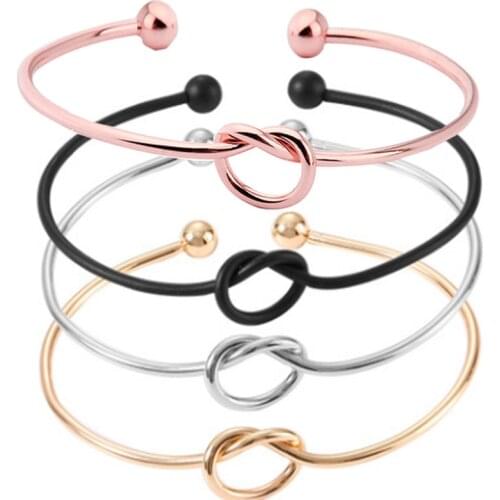 Stainless Steel Love Knotted Heart-Shaped Bangles For Woman Thin 2mm Bracelets Minimalist Open Chain Fashion Jewelry Accessories