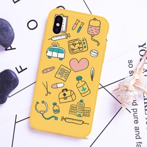 DIFFRBEAUTY Cartoon Cute Medical Phone Case For iPhone 5 SE XS XR 6 6S Plus Yellow Soft Phone Cover For iPhone 8 7 Plus