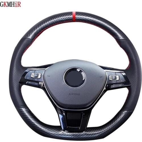 DIY Black Carbon Fiber Leather Soft Car Steering Wheel Cover For Volkswagen VW Golf 7 Mk7 New Polo Passat B8 Sharan Jetta Tiguan