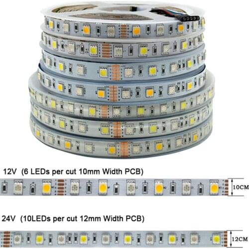 5m DC12V 24V RGBW RGBWW Flexible LED Strip light 60leds/M RGB +( White/Warm White) SMD 5050 Flexible LED Strip Light Waterproof