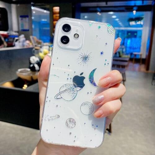 Gimfun Glitter Cute Stars Planet Phone for iPhone 11 12 Pro Max XS Max X XR 7 8 Plus SE 2020 Clear Soft Tpu Shockproof Case