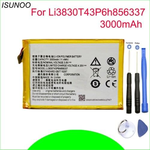 ISUNOO Battery For ZTE Blade S6 Lux Q7/-C G719C N939St Li3830T43P6h856337 3000mah Li-ion battery with tools