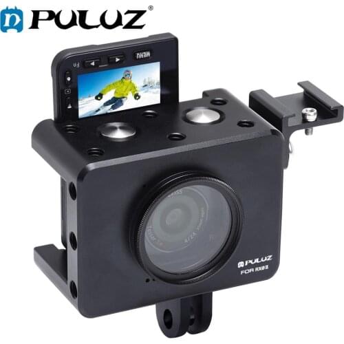 PULUZ Housing Shell CNC Aluminum Alloy Protective Cage with 37mm UV Lens & Cold-shoe Base Mount & Screw & Tripod Adapter for Son