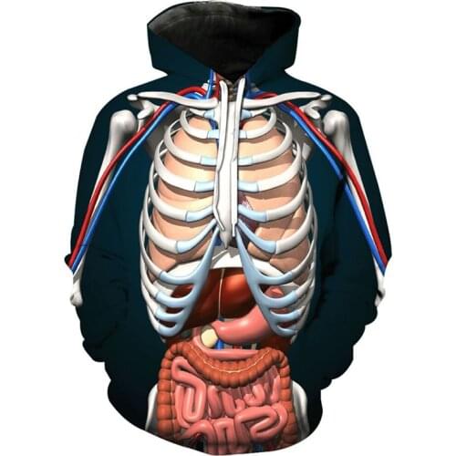 Adult Unisex Halloween Costume For Women Skull Bone Organs 3D Printed Sweatshirt Hoodie Terror Costume Coat S-3XL Spring