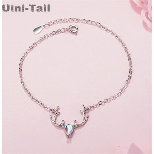 Uini-Tail hot new 925 sterling silver Korean colorful moonstone elk bracelet fashion trend cute dynamic high quality GN542