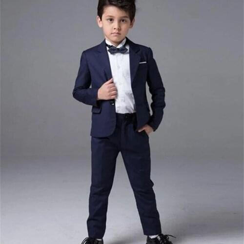 Fashion Tailor Made Navy Blue Formal Groom Wear Wedding Suits For Boy Peaked Lapel Kids Formal Suit Wedding Party Children Tuxed
