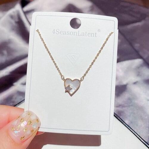 MIGGA Trendy Star Heart Necklace Chain Gold Color CZ Crystal Paved Natural Shell Pendant Necklace Jewelry