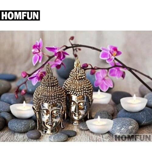 HOMFUN Full Square/Round Drill 5D DIY Diamond Painting "Buddha candle orchid" Embroidery Cross Stitch 5D Home Decor A01767