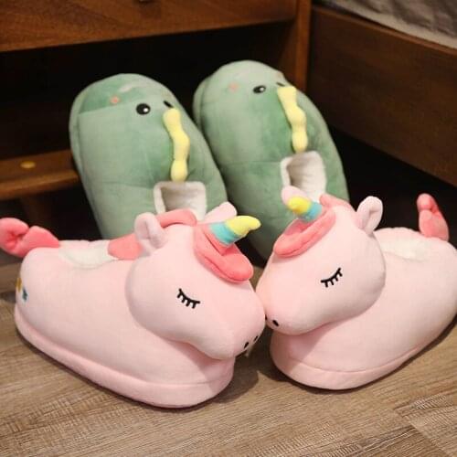 New Home Plush Animal Warm Shoes Cotton Anime Unicorn Dinosaur Hamster Cosplay Female / Male Couple Adults Shoes For Girlfriend