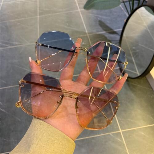 New Fashion Womens Frameless Trimmed Sunglasses Net Red Style Street Shooting Big Frame Round Face Anti-Ultraviolet Glasses