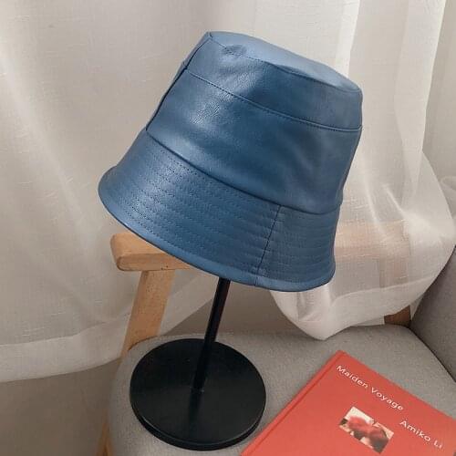 PU bucket hat панамы Women hats female street personality Mens smooth fisherman hat basin hat