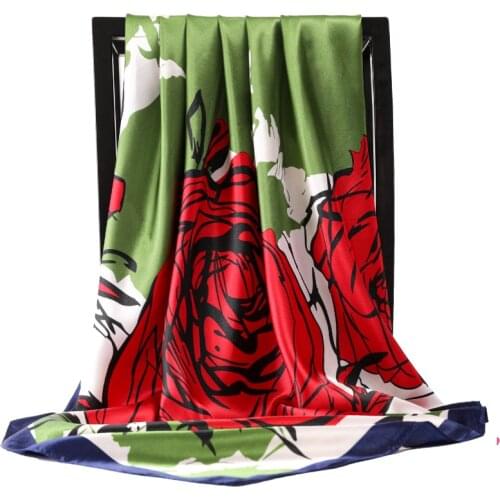 2021 Popular Print Sunscreen Bandanna Fashion 90X90CM Dustproof Kerchief Female Autumn Silk Scarves Luxury Colour Flower Shawls