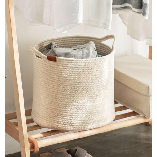 Woven Storage Basket Cotton Rope Toy Laundry Storage Basket Rope Storage Bins for Toys Towels Blankets Nursery Kids Room