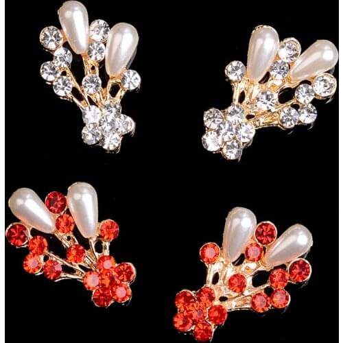 New 10pcs Metal Buttons 31*20mm Pearl Rhinestone Bouquet Flatback Bride Ornaments Diy Scarves Handbag Wedding Appliques Craft