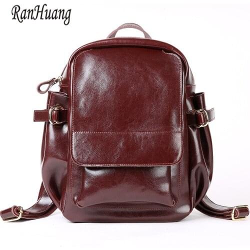 RanHuang Brand Women Vintage Backpack New 2019 Women Genuine Leather Backpack High Quality Luxury Double Shoulder Bags A920