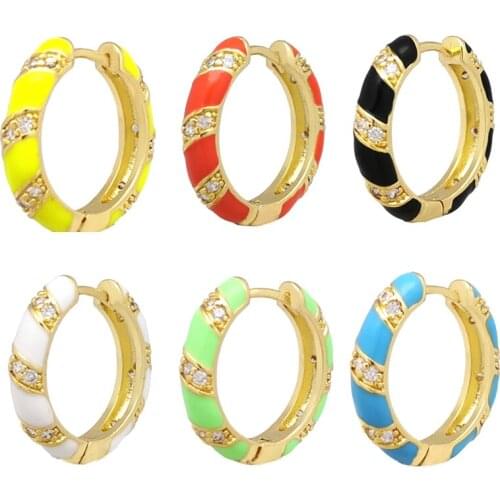 Hoop Earrings Neon Green Yellow Bright Fluorescent Jewelry Geometric Round Shape Cubic Zirconia Gold Color Earring Circle Black