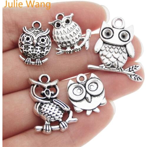 Julie Wang Mixed Owl Birds Animal Alloy Charms Antique Colors For Necklace Pendant Bracelet Jewelry Making Accessory